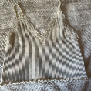 Lace Trim Ribbed Tank Top Cropped